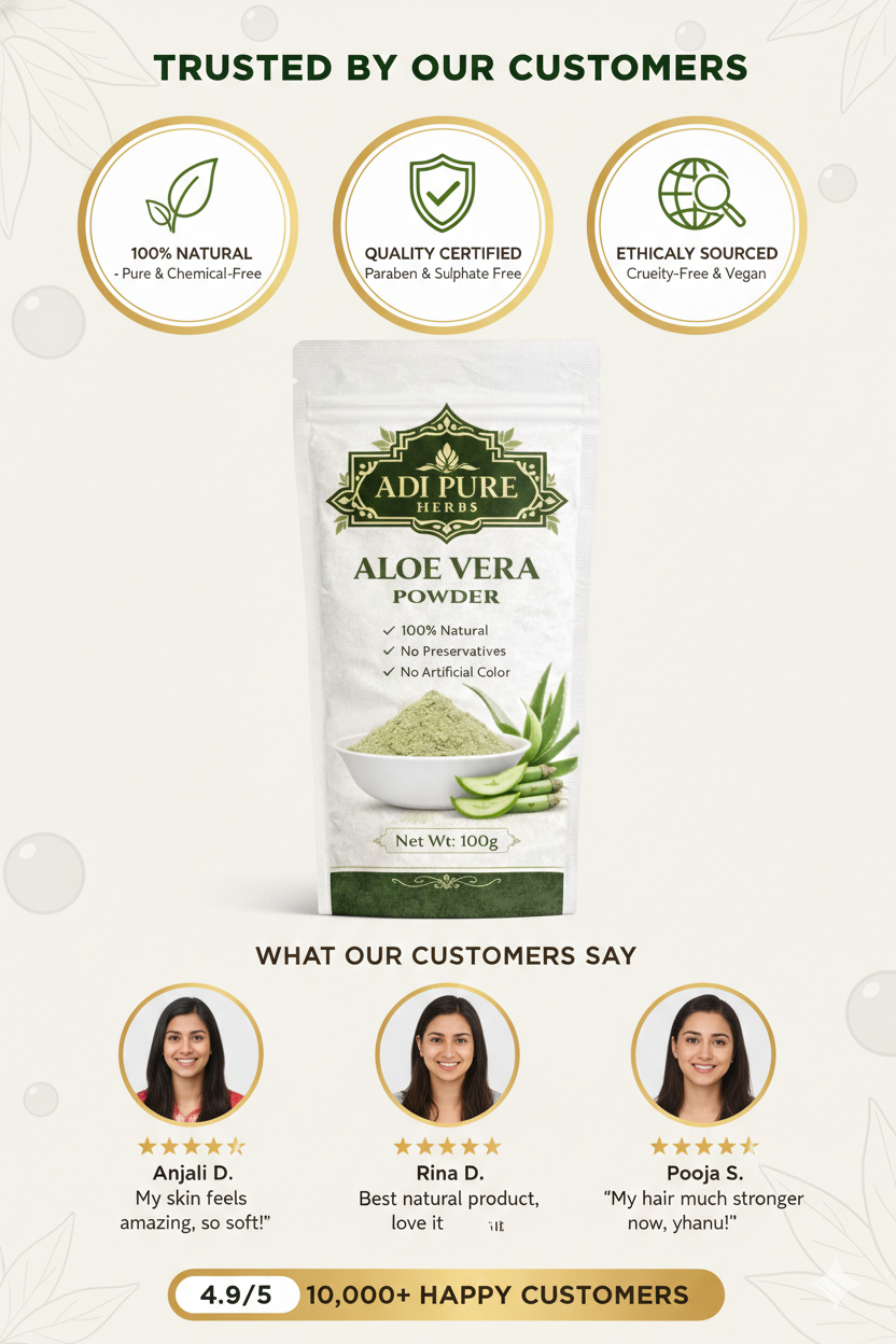 Aloe Vera Powder for Face & Hair Growth – 100% Natural & Chemical Free – Adi Pure Herbs – 200g