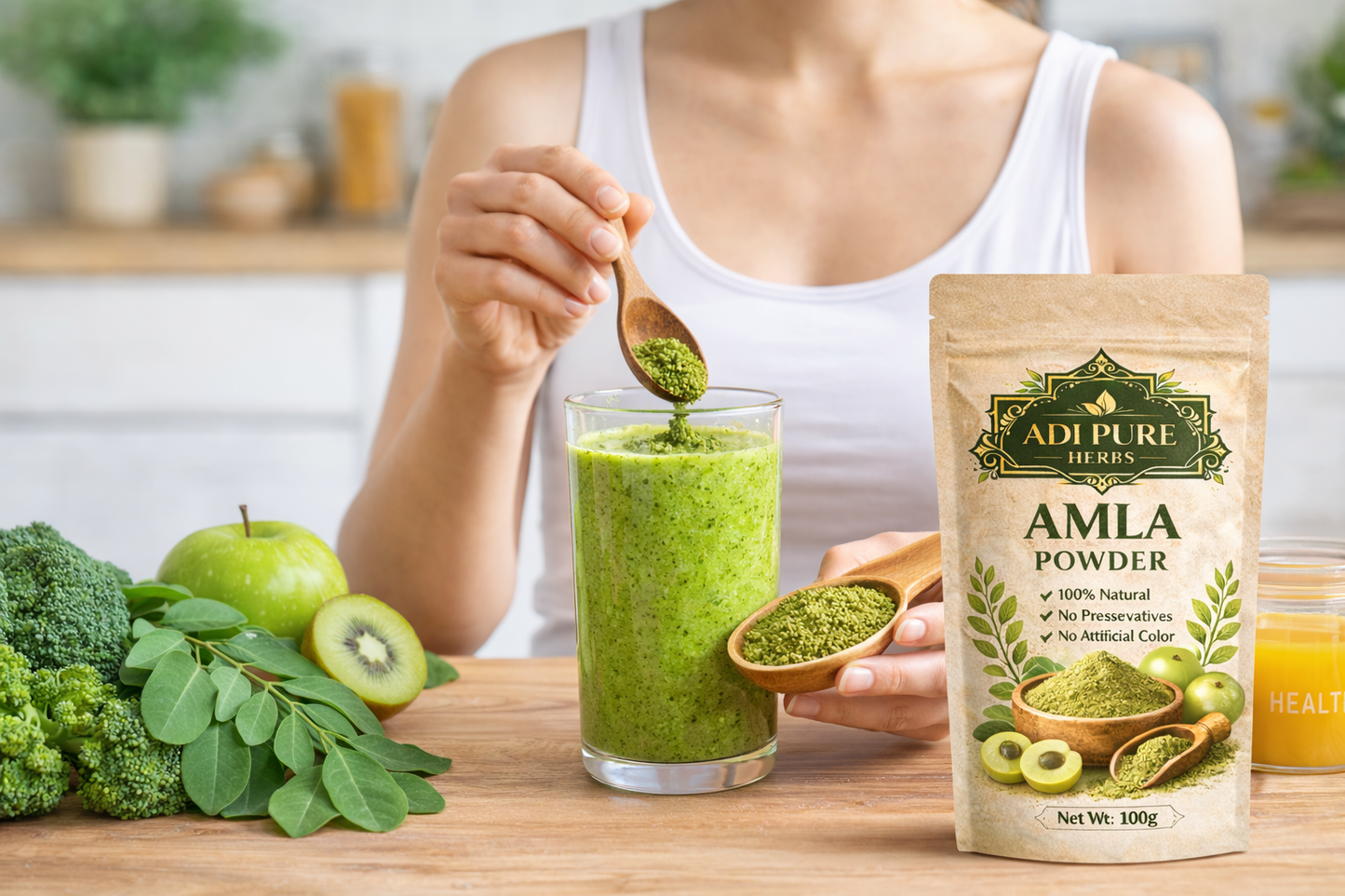 Adi Pure Herbs Amla Powder | 100% Natural & Sun-Dried | Rich in Vitamin C | Skin, Hair & Immunity Support | 100g