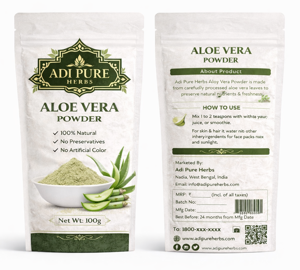Aloe Vera Powder for Face & Hair Growth – 100% Natural & Chemical Free – Adi Pure Herbs – 200g