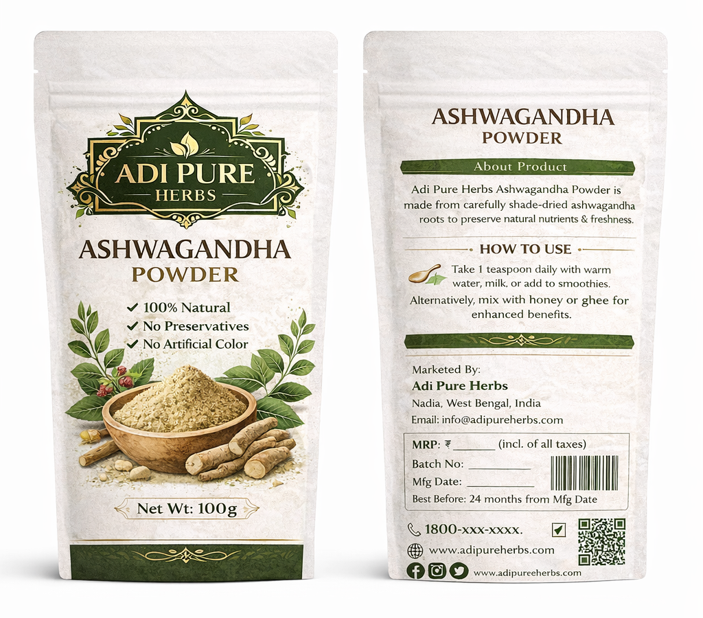 Ashwagandha Powder for Strength & Daily Wellness – 100% Natural – Adi Pure Herbs – 200g