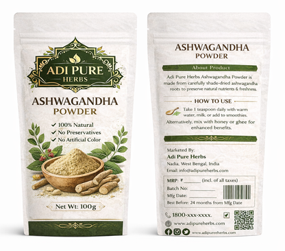 Ashwagandha Powder for Strength & Daily Wellness – 100% Natural – Adi Pure Herbs – 200g