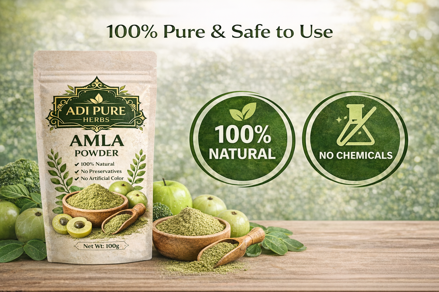 Adi Pure Herbs Amla Powder | 100% Natural & Sun-Dried | Rich in Vitamin C | Skin, Hair & Immunity Support | 100g