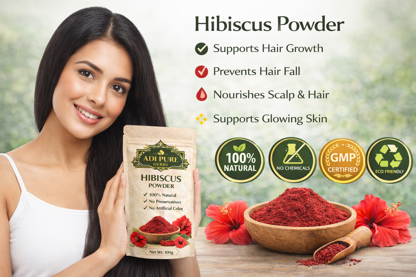 Adi Pure Herbs Hibiscus Flower Powder | Pure Herbal Hair Care Powder | 200g