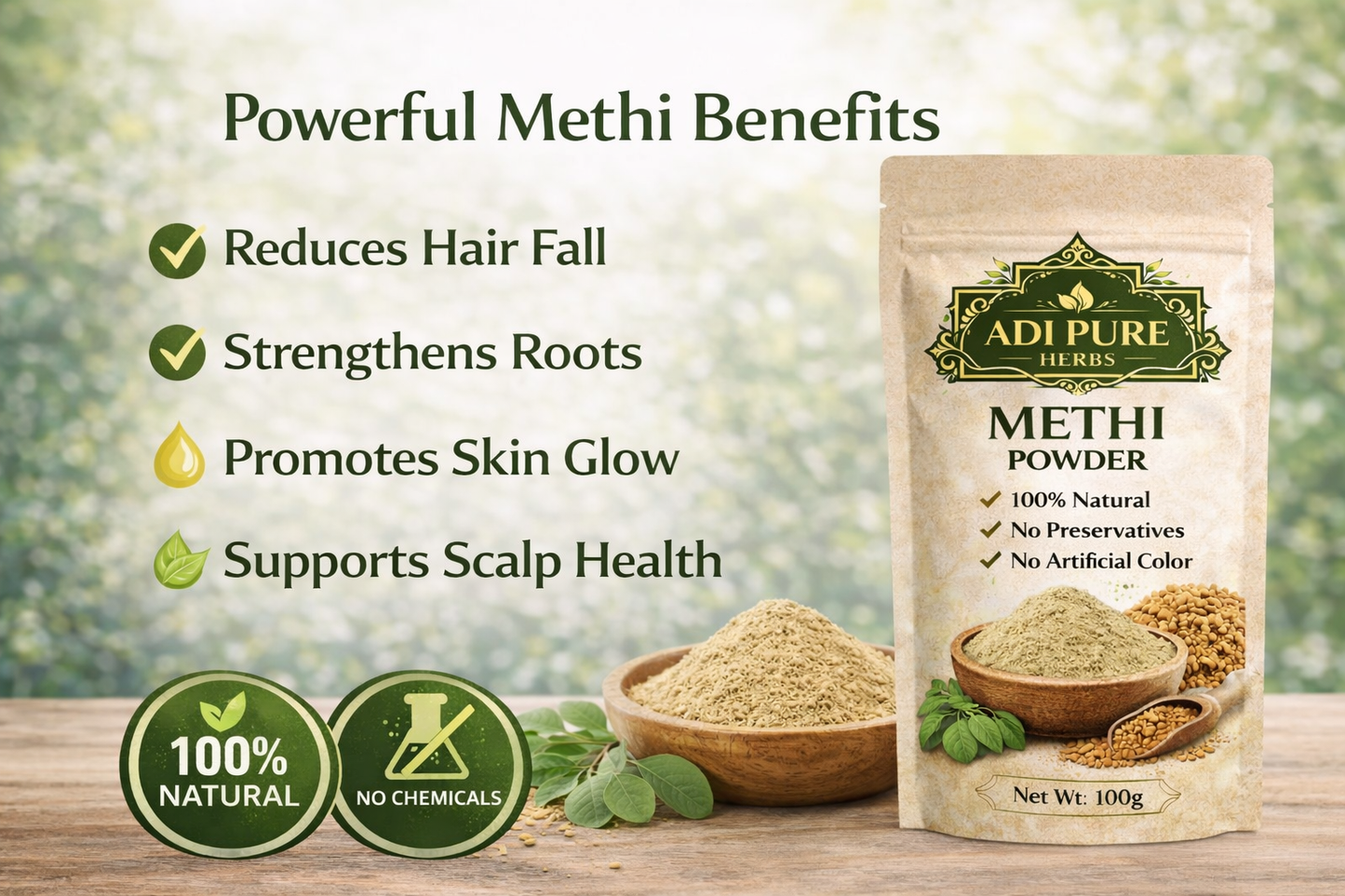 Adi Pure Herbs Methi Powder for Hair & Skin | 100% Pure Fenugreek Powder | Chemical Free | Hair Mask Use | 200g  Option 2 (High Conversion Title)