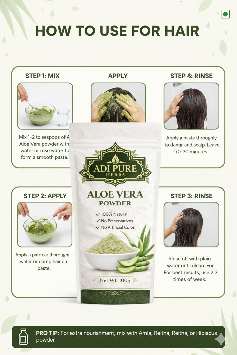 Aloe Vera Powder for Face & Hair Growth – 100% Natural & Chemical Free – Adi Pure Herbs – 200g