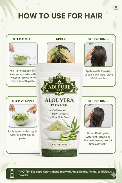 Aloe Vera Powder for Face & Hair Growth – 100% Natural & Chemical Free – Adi Pure Herbs – 200g