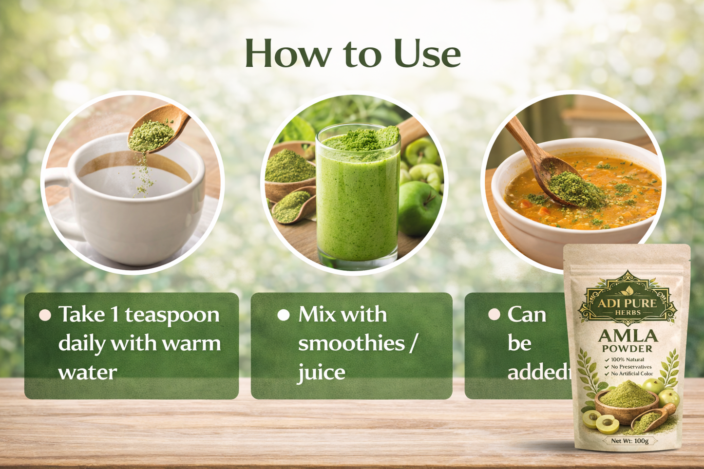 Adi Pure Herbs Amla Powder | 100% Natural & Sun-Dried | Rich in Vitamin C | Skin, Hair & Immunity Support | 100g