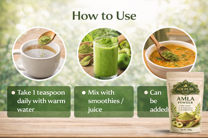 Adi Pure Herbs Amla Powder | 100% Natural & Sun-Dried | Rich in Vitamin C | Skin, Hair & Immunity Support | 100g