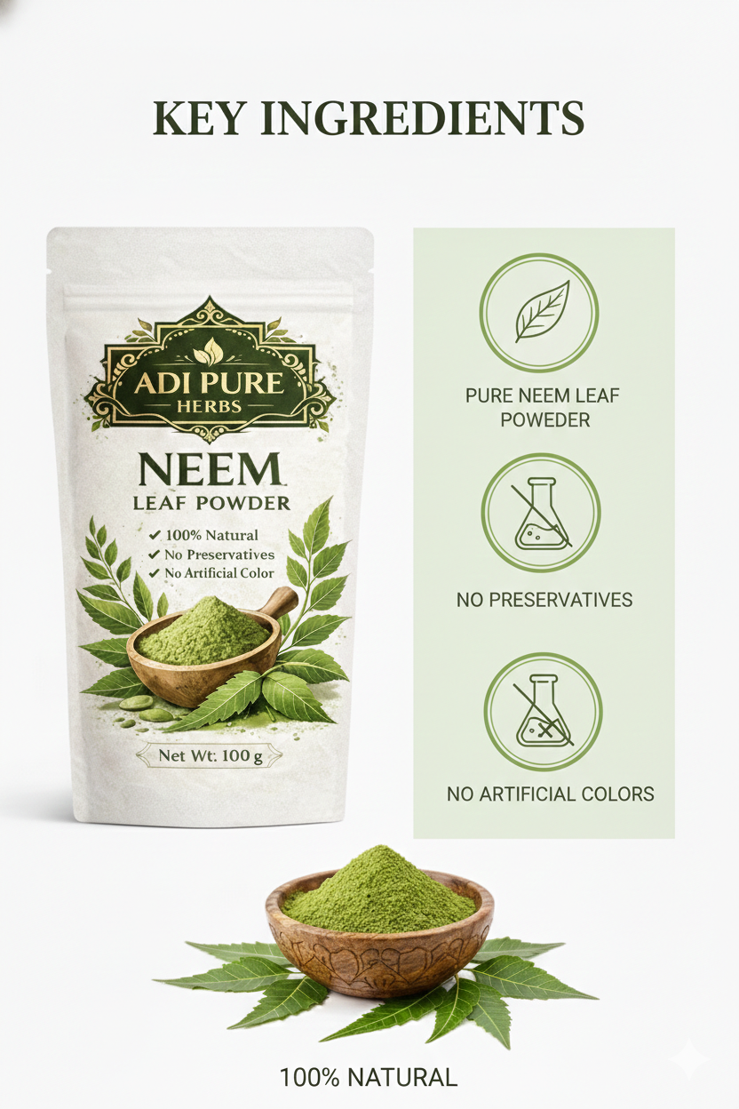 Adi Pure Herbs Neem Powder for Skin & Hair | 100% Pure & Natural | Chemical Free | Face Pack & Hair Mask Use | 200g