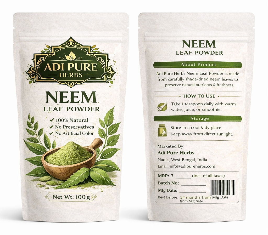Adi Pure Herbs Neem Powder for Skin & Hair | 100% Pure & Natural | Chemical Free | Face Pack & Hair Mask Use | 200g