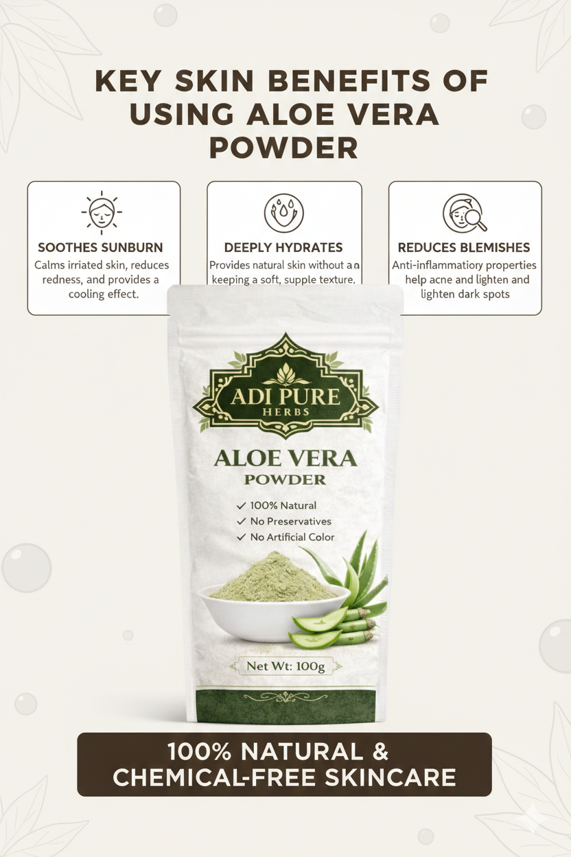 Aloe Vera Powder for Face & Hair Growth – 100% Natural & Chemical Free – Adi Pure Herbs – 200g