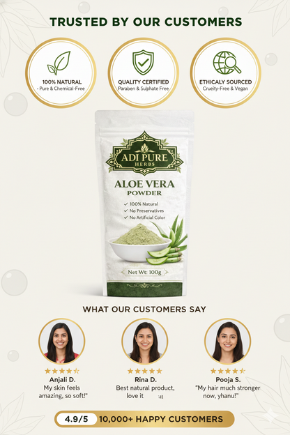 Aloe Vera Powder for Face & Hair Growth – 100% Natural & Chemical Free – Adi Pure Herbs – 200g