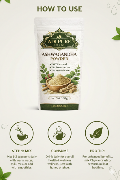 Ashwagandha Powder for Strength & Daily Wellness – 100% Natural – Adi Pure Herbs – 200g
