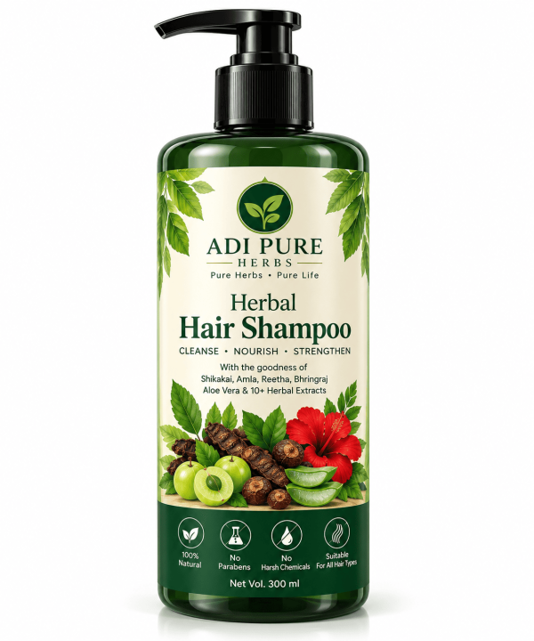 Herbal Hair Shampoo 100ml | Shikakai, Amla & Reetha | ADI PURE HERBS