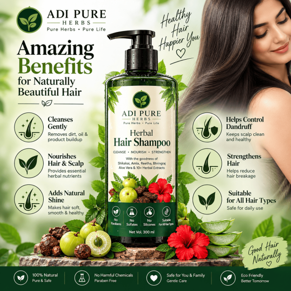 Herbal Hair Shampoo 100ml | Shikakai, Amla & Reetha | ADI PURE HERBS