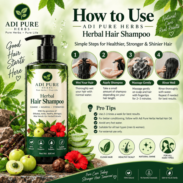 Herbal Hair Shampoo 100ml | Shikakai, Amla & Reetha | ADI PURE HERBS