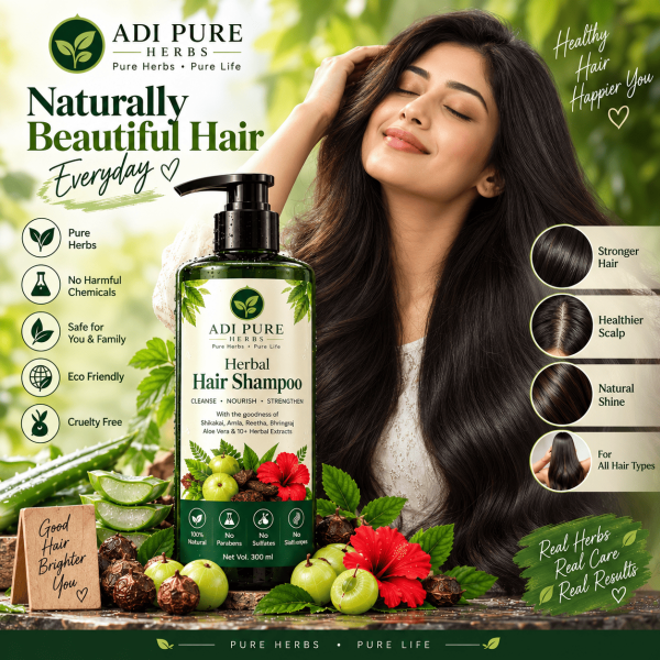 Herbal Hair Shampoo 100ml | Shikakai, Amla & Reetha | ADI PURE HERBS